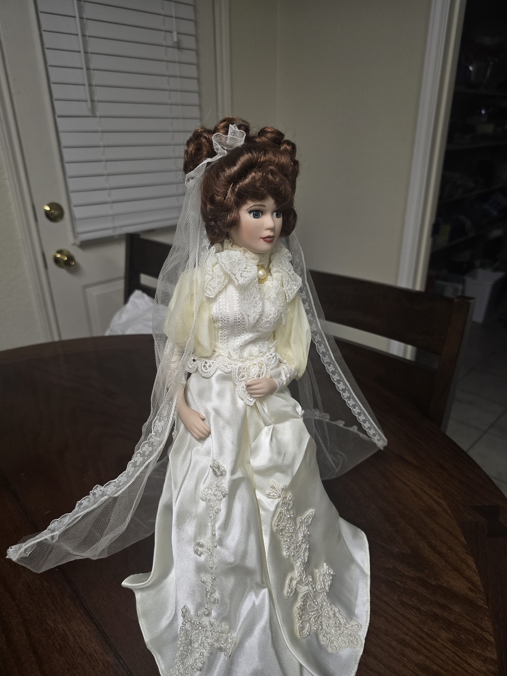 "Elizabeth" Gibson Girl Cameo Porcelain Bride Doll in Ivory Satin Gown